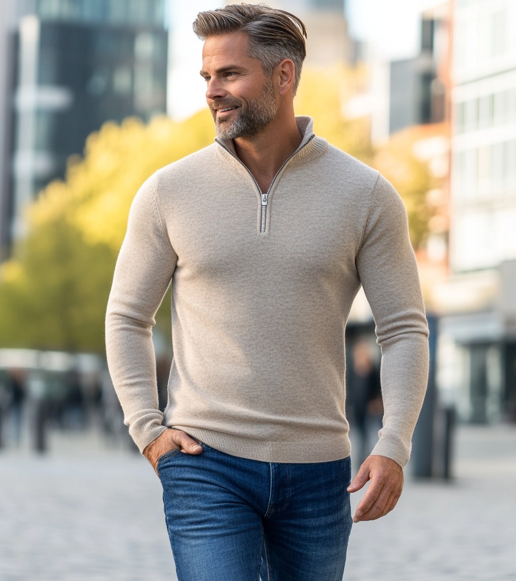 Pull over met V hals en halve rits