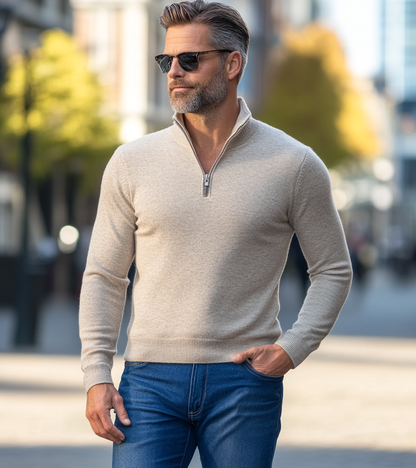 Pull over met V hals en halve rits