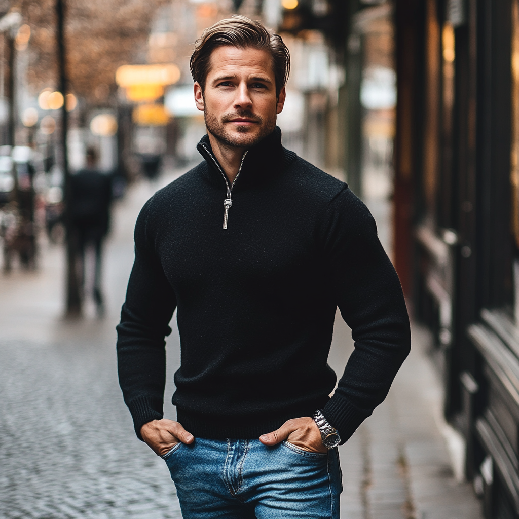 Pull over met V hals en halve rits
